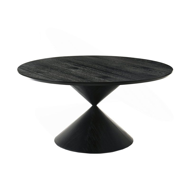 Table de salle à manger à piédestal 59 po ronde avec base en sablier, noir ébène, Noir / Ébène