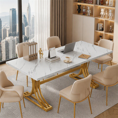 63" Executive Desk, Modern Computer Desk with Stylish Metal Legs for Home Office
