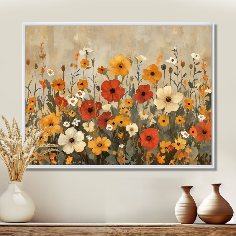 Alvey - Floral Wall Art, Impression encadrée flottante, H 16 po x l 32 po, Blanc