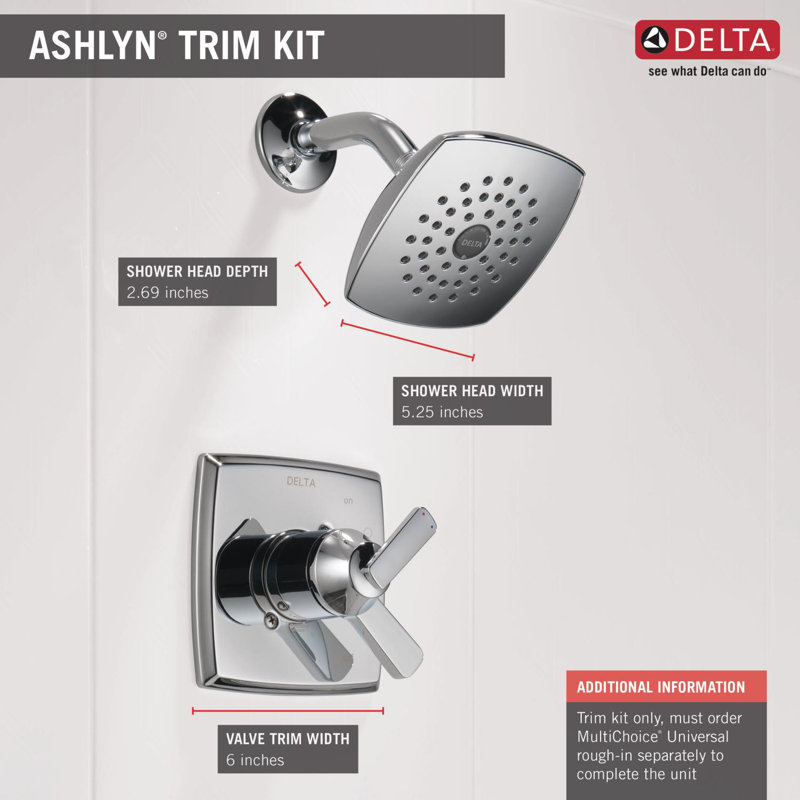 Ensemble de robinet de douche à double fonction Ashlyn 17, ensemble de garniture de poignée de douche, Chrome chrome