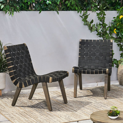 Chaise longue d'extérieur 2 pièces - modèle minimaliste avec armature en corde et base en bois, métal noir et bois, 27,16 x P 20,62 x l 29,03 po, chaise de 2 pièces, tissage transitionnel robuste, 28 po P 20,62 po H 29,03 po