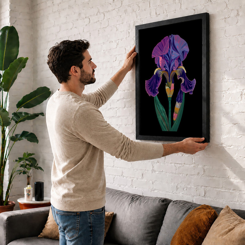 Purple Iris in Bloom Botanical - Framed Print, Walnut, A1 - 84.1 x 59.4 cm