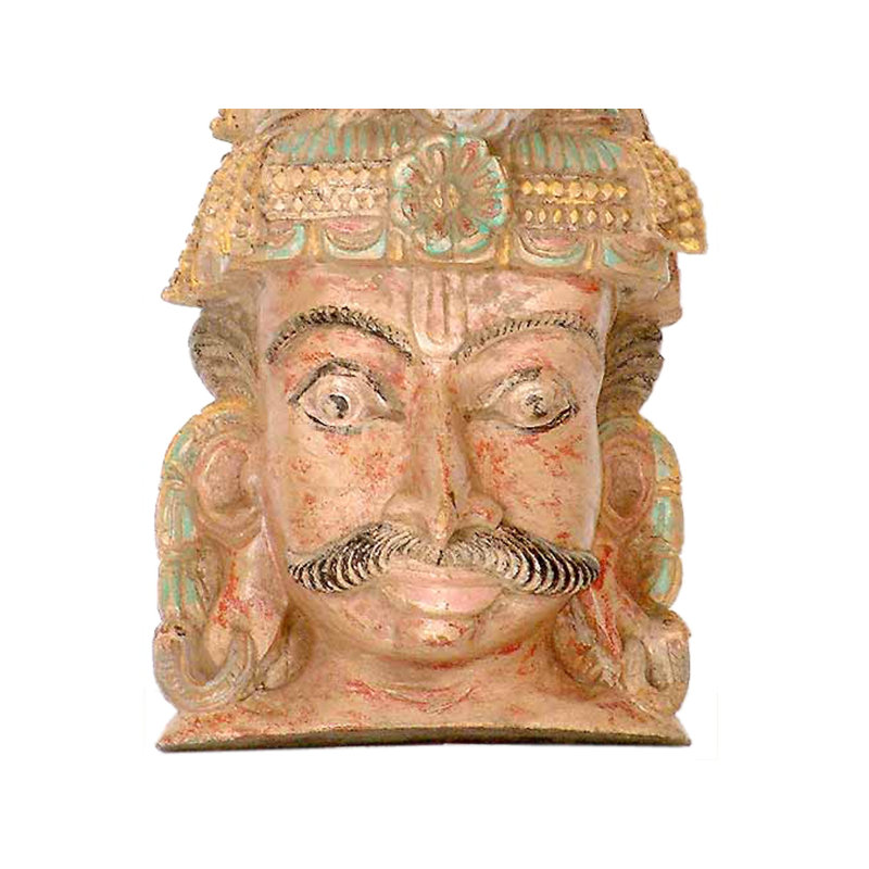 Statue de tête de Virabhadra en bois sculpté à la main, 11,5 po, temple spirituel de l'Inde du Sud sculptant pour salle de méditation et autel