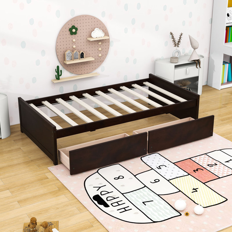  Wood Platform Storage Bed with 2 Drawers