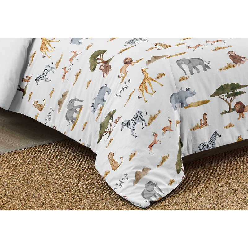 White Jungle Animals Twin Microfiber Comforter Set