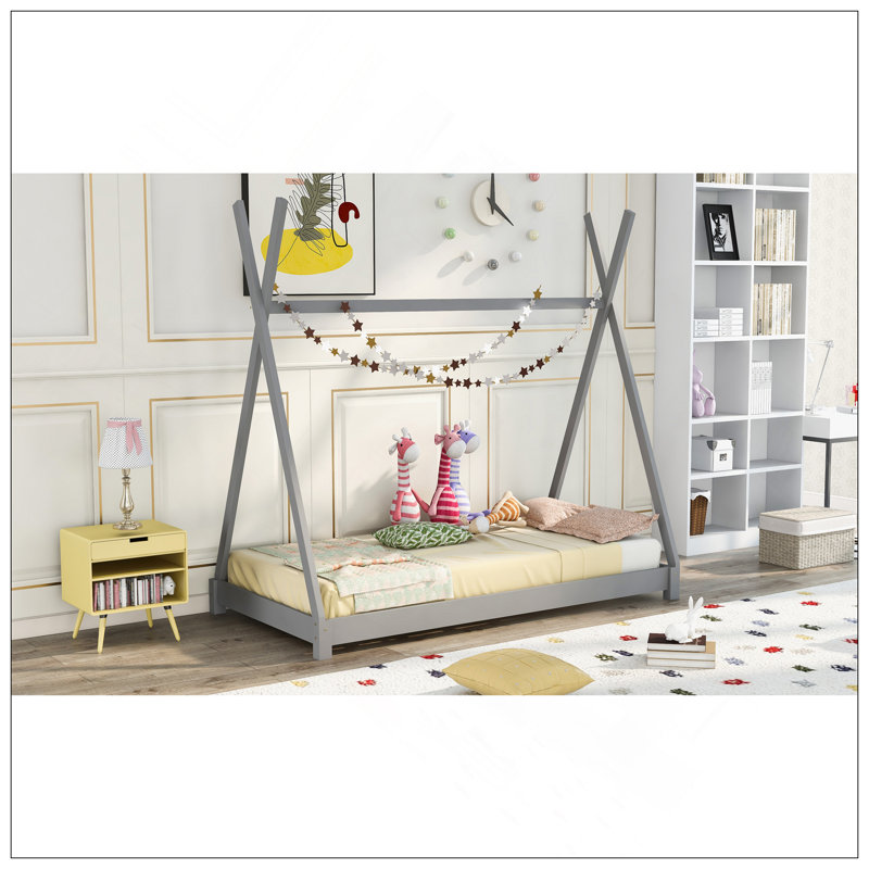 Lit plateforme simple avec structure triangulaire, gris