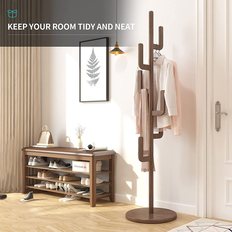Wooden Freestanding Coat Rack, Tree-Style Coat Stand