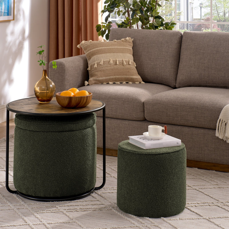 Table polyvalente foncée avec rangement et fauteuil tambour amovible pour différentes occasions, Tissu vert foncé