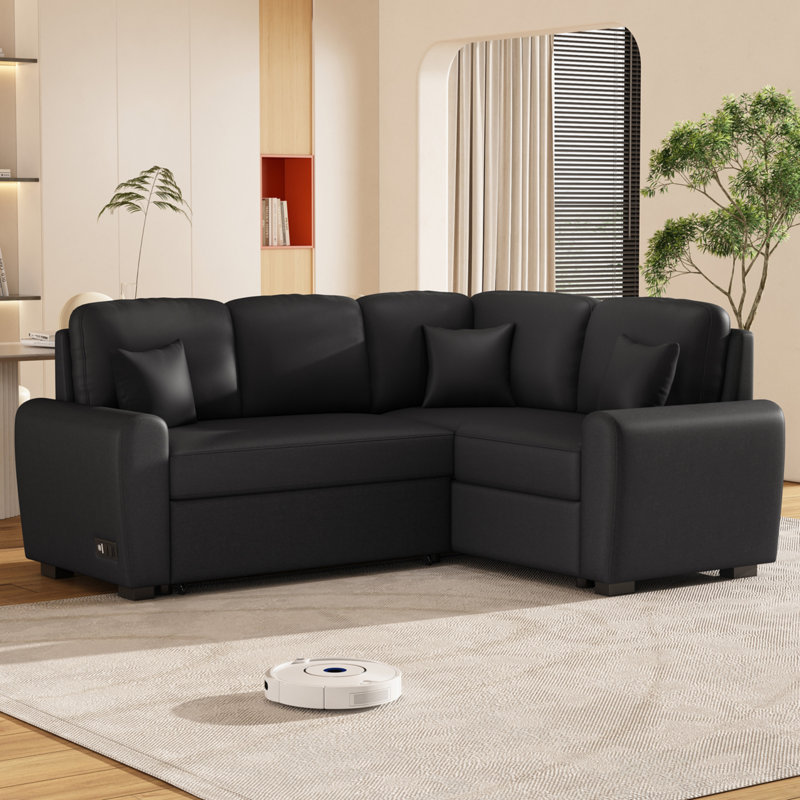 Canapé modulaire 3 pièces Harelda, Noir 100% lin