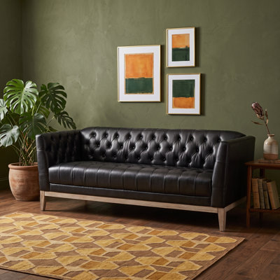 3-Seater Faux Leather Chesterfield Sofa with Button-Tufted Deep Seating and Pine Wood Frame
