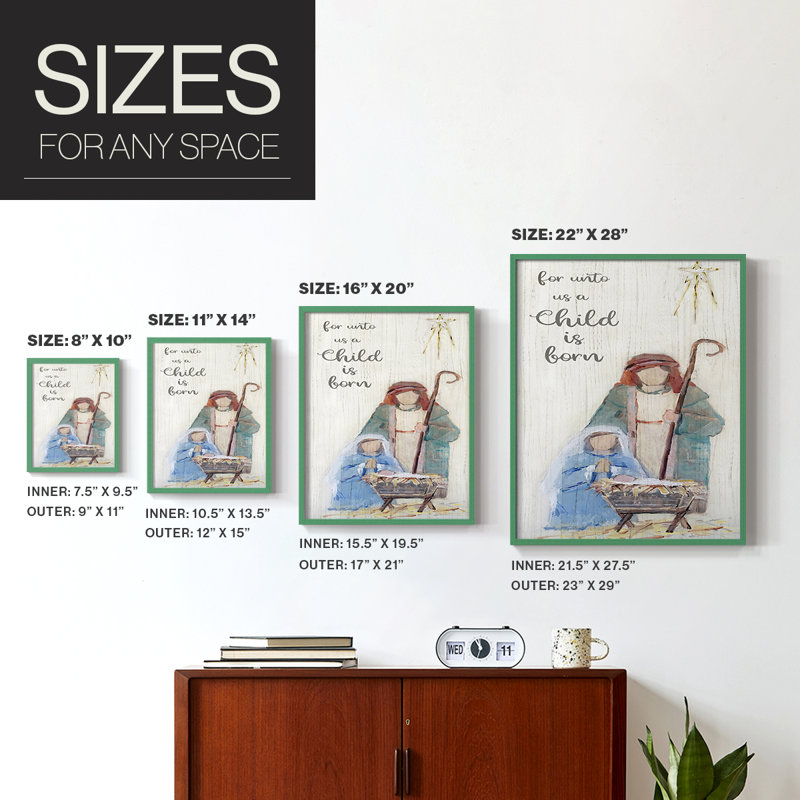 For Unto Us Framed Print - Solid Wood, 21" H x 17" W, Green