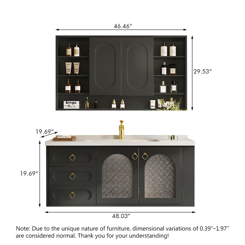Meuble-lavabo mural moderne et minimaliste en bois d'hévéa avec lavabo en céramique intégré et armoire à pharmacie intelligente