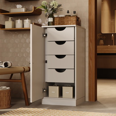 Armoire de rangement 100% bois massif, porte à panneau surélevé, 4 tiroirs, tablettes réglables, 16,5 po de largeur, 35,75 po de hauteur