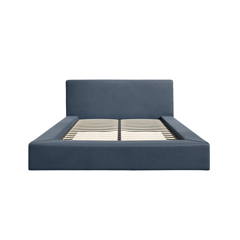 SOHO UPHOLSTERED WIDE BASE BED, Double (135 x 190 cm), Blue