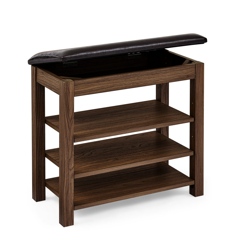 Banc avec hauteur réglable, couleur brune, bois d'hévéa et tabouret réglable en hauteur pour petit appartement, structure, siège en cuir synthétique, support stable des pieds