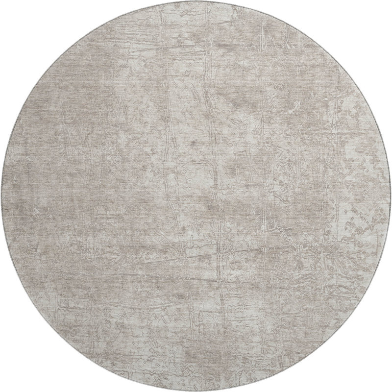 Premium Machine Washable Cerrito AMF559 Ivory Rug, Round 8'