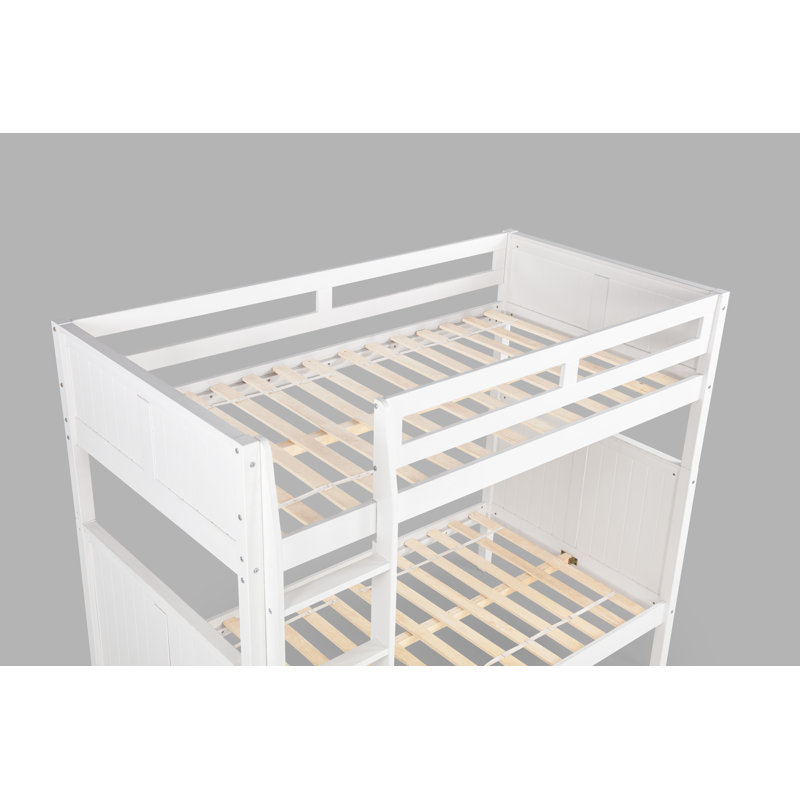 Lit superposé simple au-dessus de simple en bois massif Friedemar, Blanc