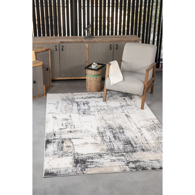Odena Collection Transitional Anthracite/Beige Abstract Area Rug, Rectangle 2' x 3'