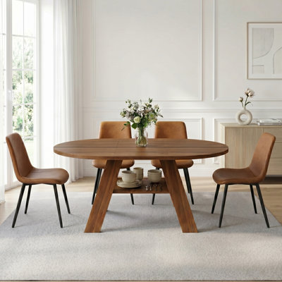 Pateley 43.3''-59'' Extendable Round Dining Table For 4-6, Mid Century Modern Wooden Round Table With Removable Leaves Space Saving, For Kitchen Living Room