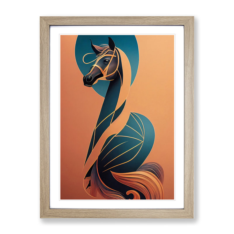 XV1022-789X Art Nouveau Horse No.3 - Single Picture Frame Print, 64cm H x 46cm W, Beige