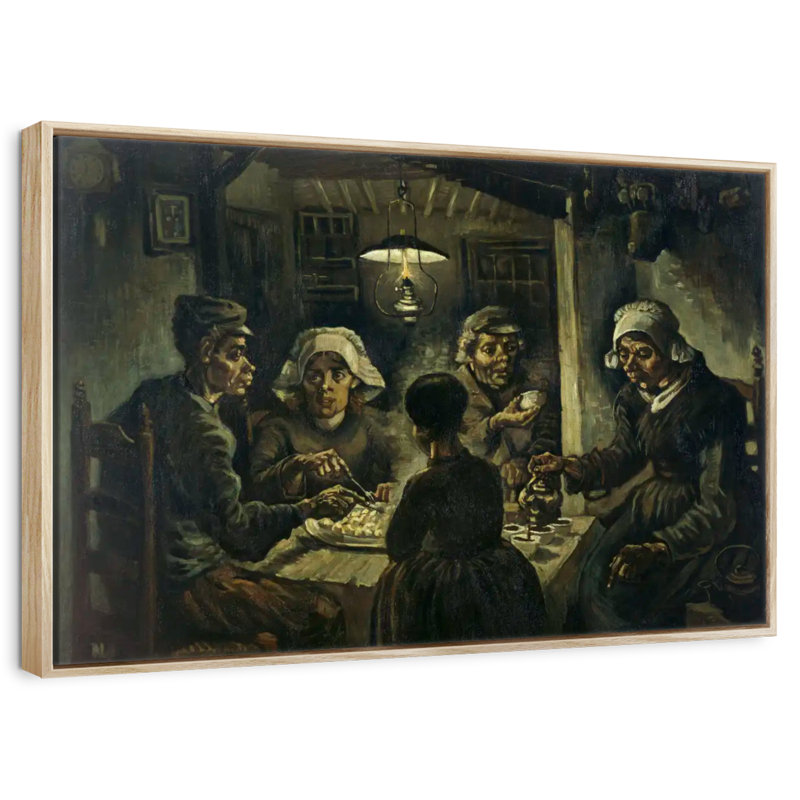 Les mangeurs de pommes de terre, Cadre flottant en bois naturel, 46 po x 31 po