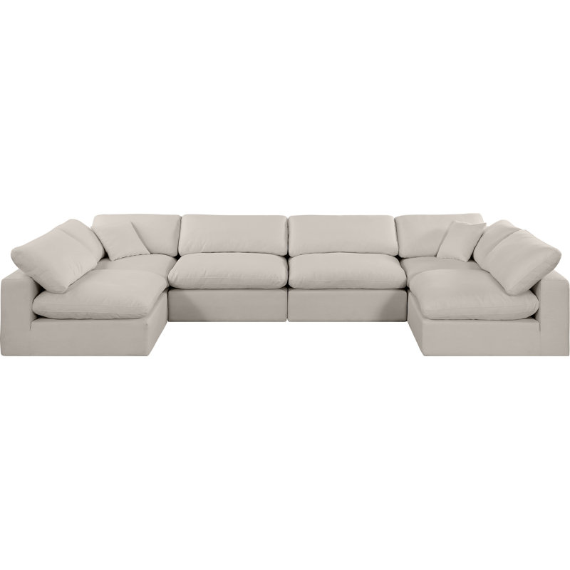 Canapé modulaire 6 pièces rembourré, Tissu beige texturé en lin