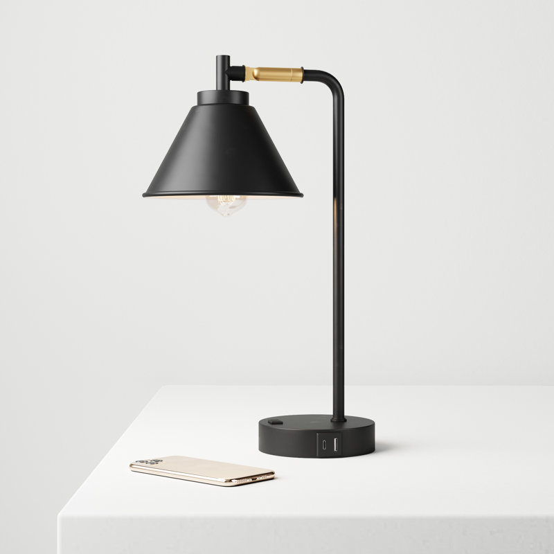 Touch Dimmable  Metal Desk Lamp with USB & Type-C & AC Outlet Industrial & Bulbs, Black