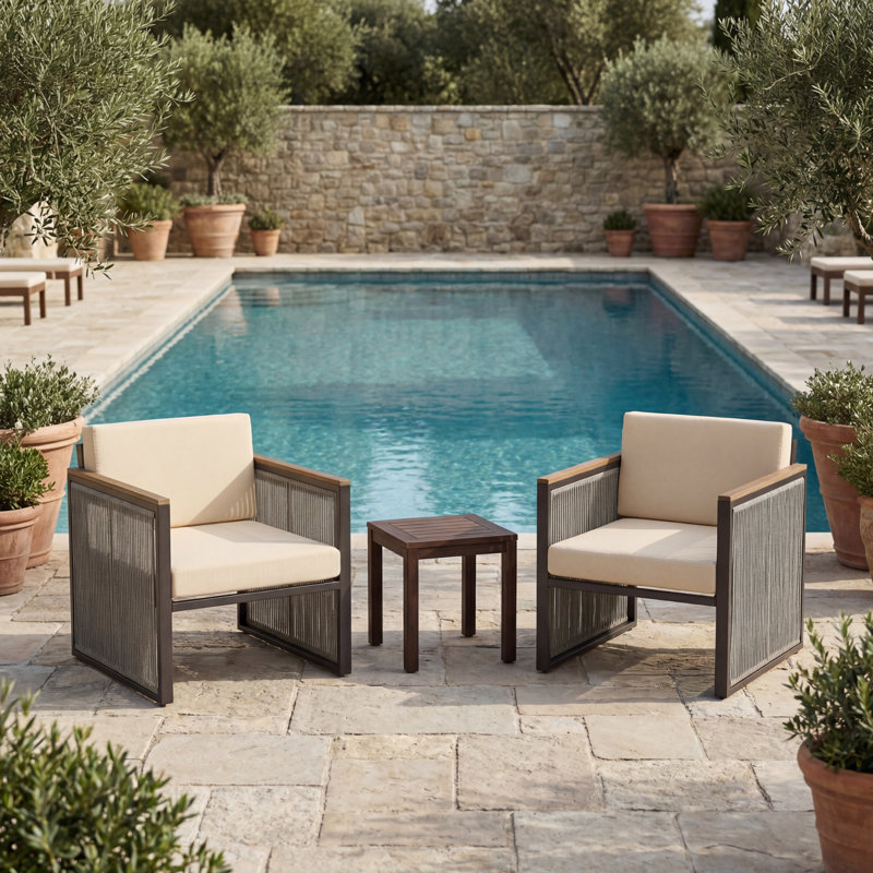 Outdoor Patio Metal Armchair With Cushions, Beige