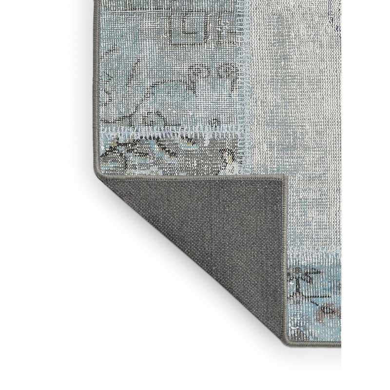 Tapis contemporain gris / bleu, Rectangle 7 pi x 10 pi