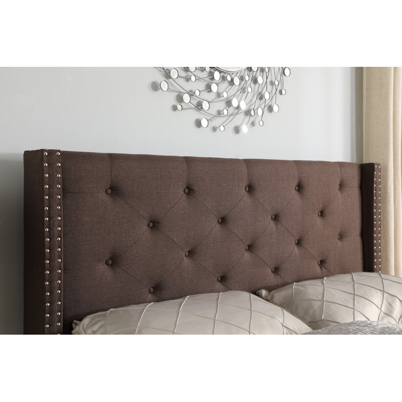 Lit plateforme bas capitonné Acklin, Double, Brun