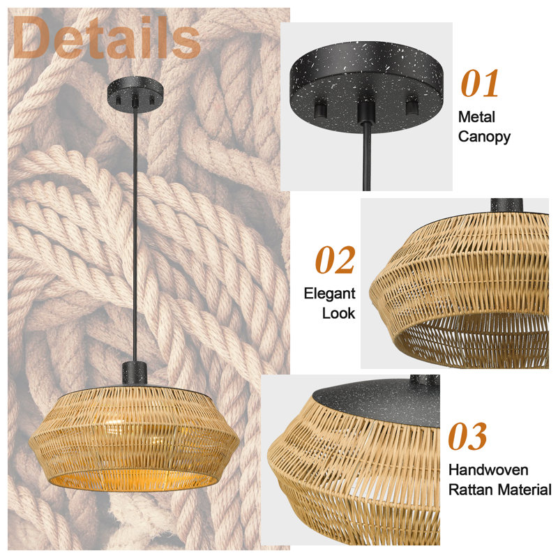 16'' 2-Light Rattan Pendant Light