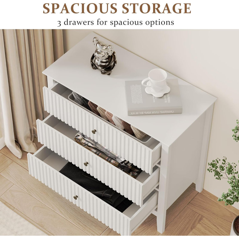32 Inch Wide Nightstand Set Of 2, Large Nightstand With 3 Drawer, Modern End Table, Wood Beside Table For Home And Office