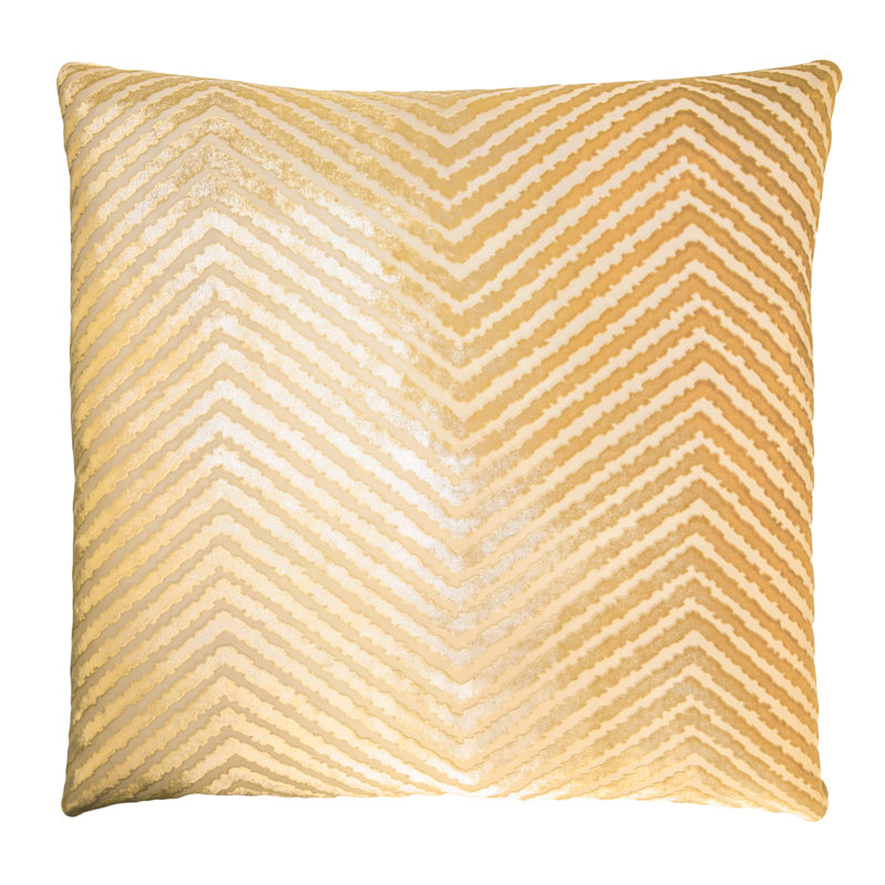 Chevron Velvet Pillow Cover & Insert, 20"H x 20"W, Gold Beige