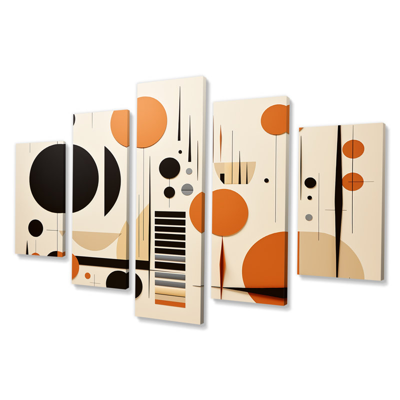 Echoing Ellipse Beige Geometric Frequency IV - Abstract Geometric Multipanel Wall Art Set