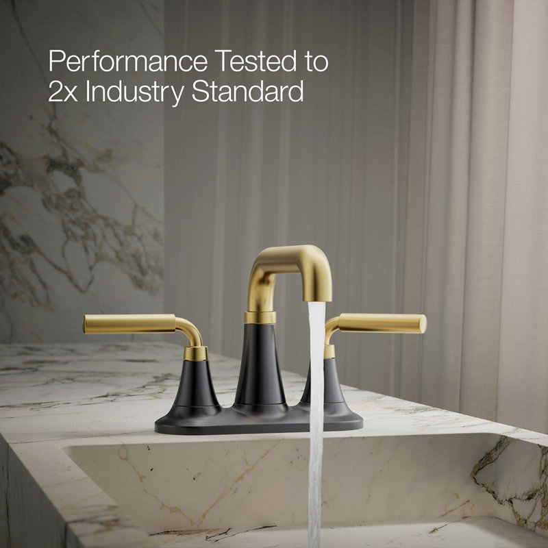 Tone Two-Handle Centerset Bathroom Sink Faucet with Clicker Drain, 1.0 GPM, Matte Black/Brass