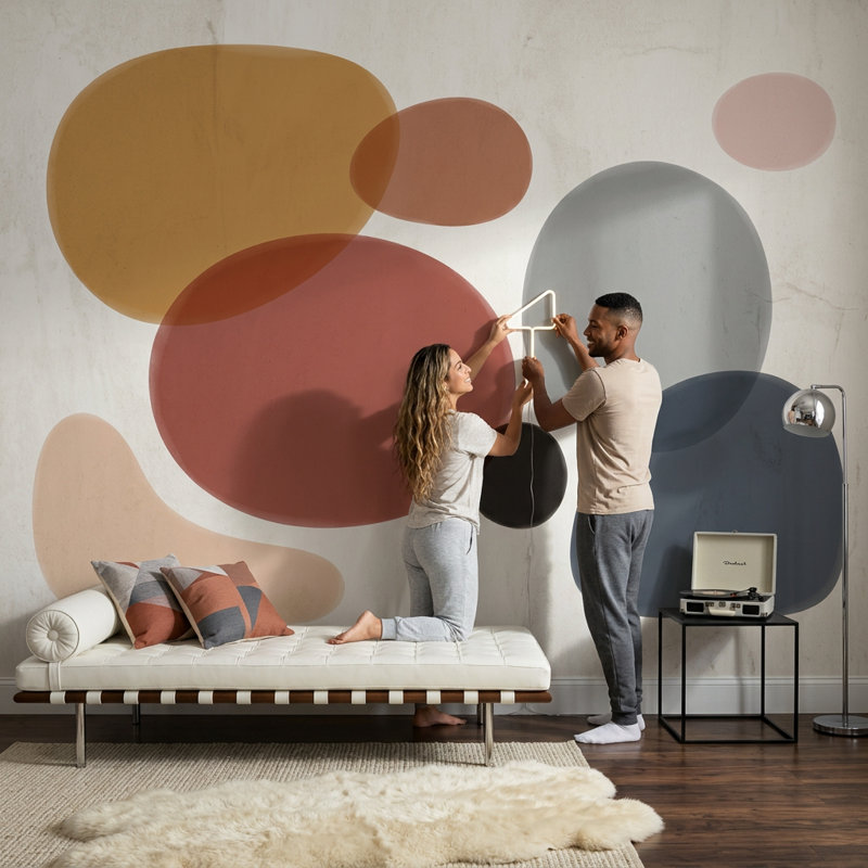 Décoration murale abstraite inspirée du milieu du siècle, 140 po x 108 po, Texturé non collé