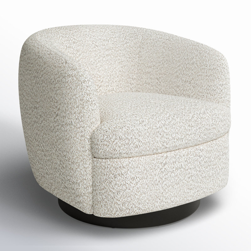 Fauteuil demi-tonneau pivotant rembourré Marcy, Tweed performance Azalea beige / noir