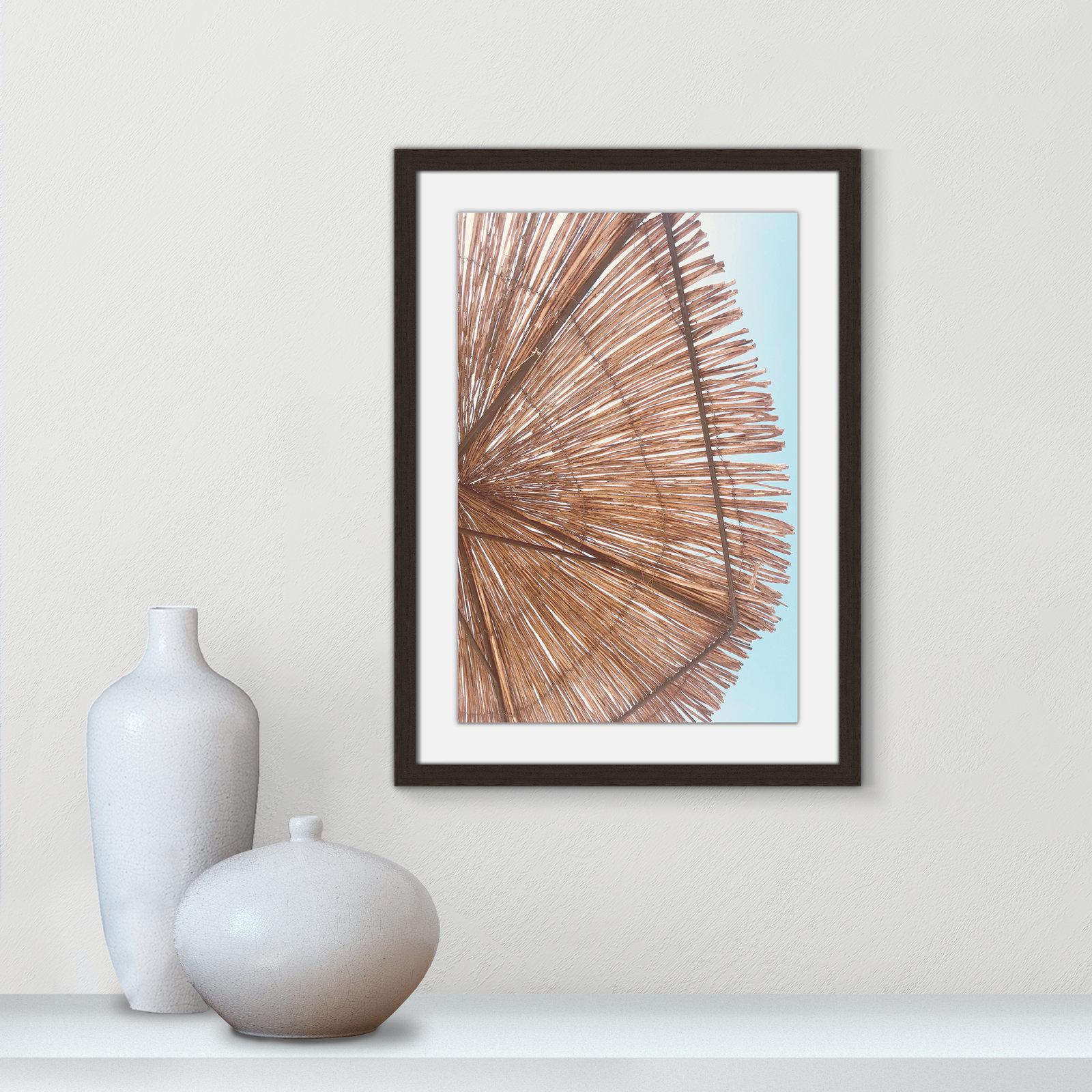 Rosy Straw Umbrella - Picture Frame Photograph, 19" H x 16" W x 1.25" D, Walnut