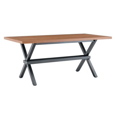 71 * 35.4 Inch Walnut MDF Splicing Desktop With X-Shaped Metal Frame Dining Table. Modern Industrial Style Multifunctional Dining Table For Household Dining, Suitable For 6-8 People.