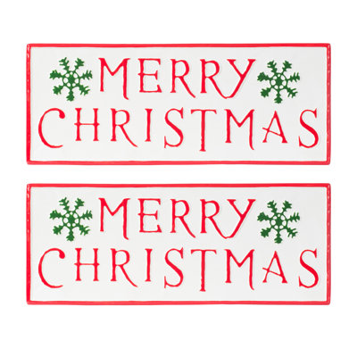S/2 22.5X9" White Tin Wall Sign