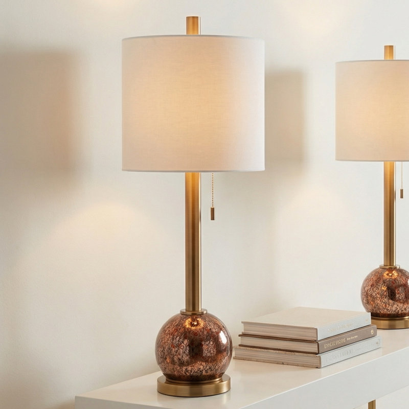 34" Metal Table Lamp With White Shade