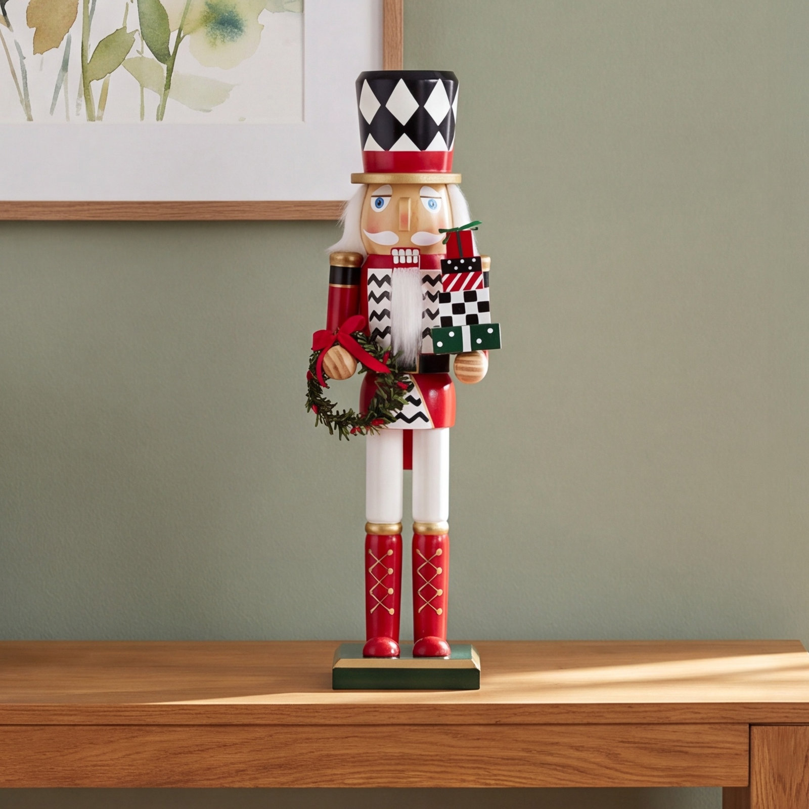 Nutcracker with Gift Box Figurine