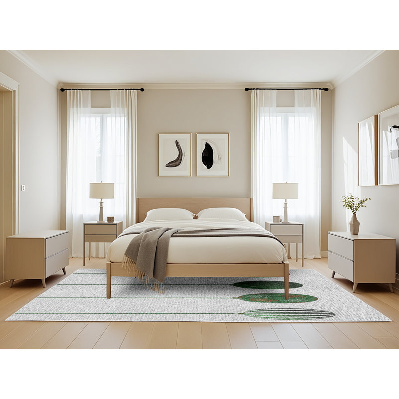 Tapis beige/vert à motifs, Rectangle 5 pi x 8 pi