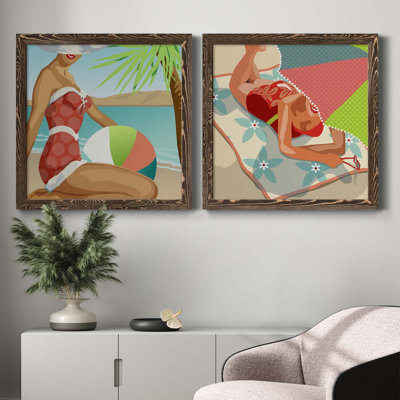 «Beach Beauty I», ensemble de 2 peintures sur toile encadrées