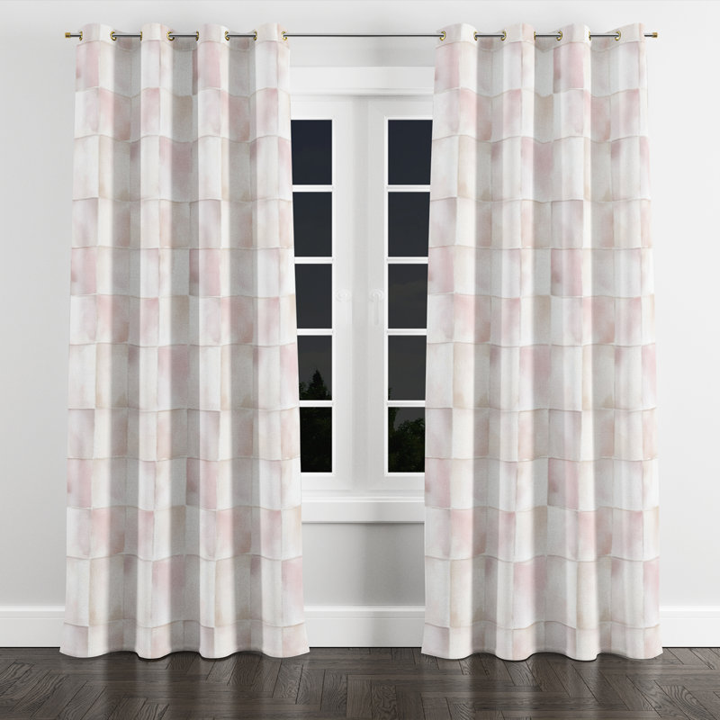 Rideaux de fenêtre Modern - Rideau à carreaux rose et blanc avec œillets - 1 panneau, L 52 po x L 63 po, Œillets dorés