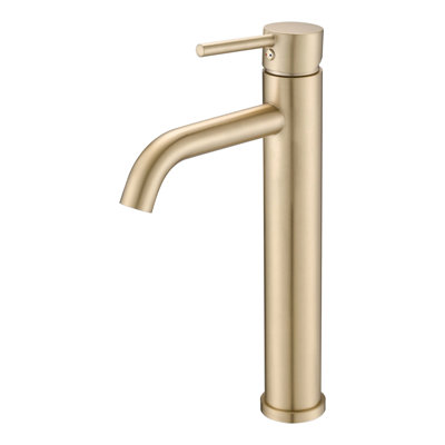 Robinet de lavabo pour salle de bain haut - une poignée à un trou en or brossé