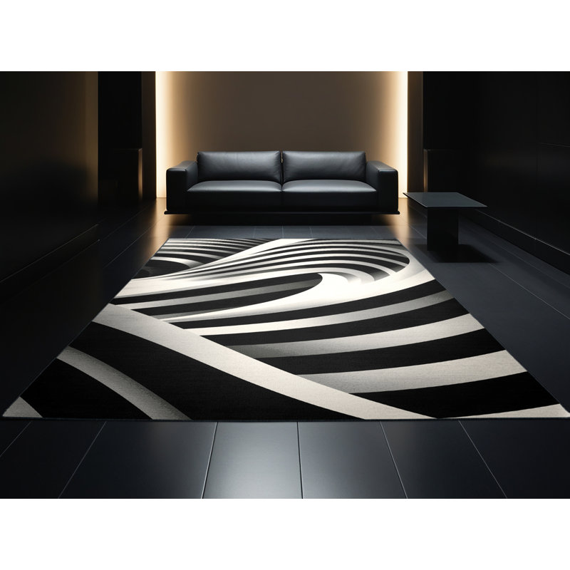 Machine Washable Pantelis Sleek & Chic Modern Arc Rug in Black – Black Binding, 4' Square
