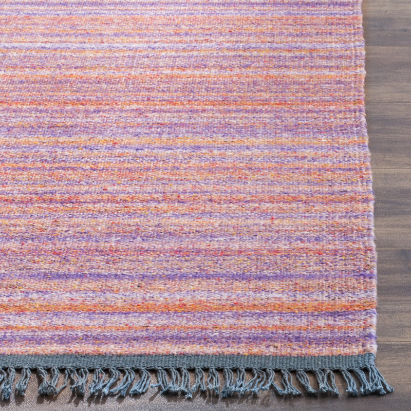 Liara Hand Woven Viscose/Cotton Striped Rug in Purple/Orange, Rectangle 4' x 6'