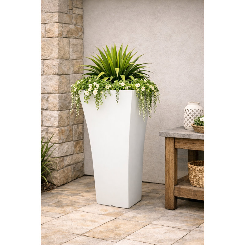 22 in. Tall Flaired Square Planter - White, White