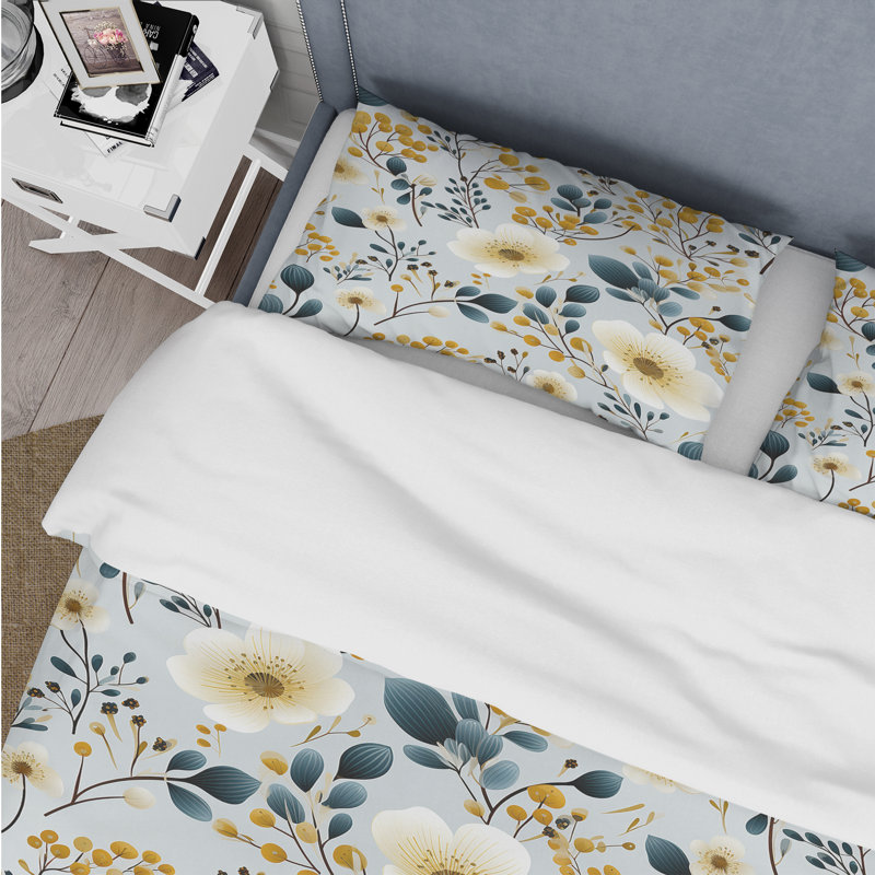 Ensemble de housse de couette en microfibre blanche et jaune, Housse de couette simple + 1 taie décorative stan